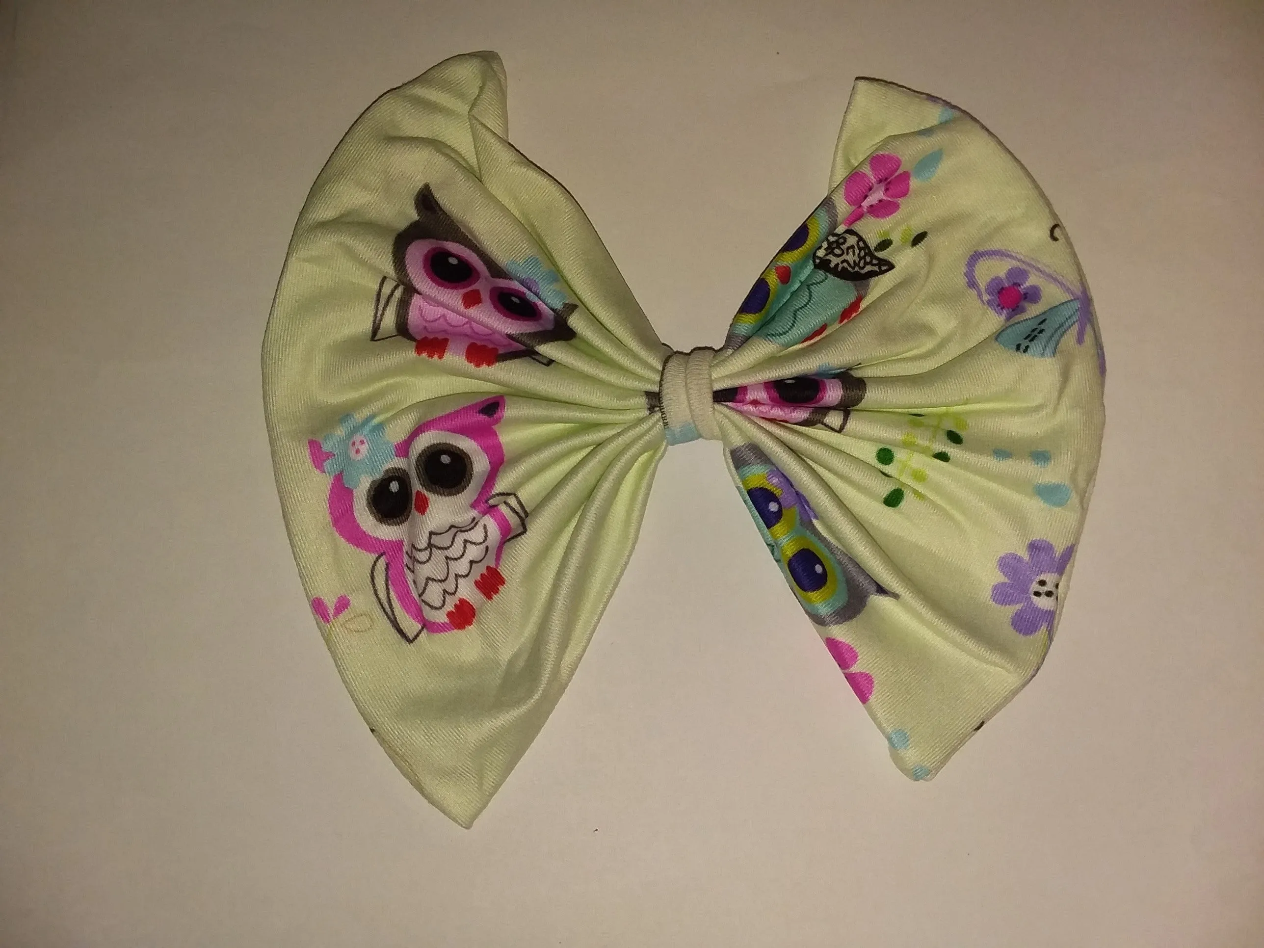 Pastel Owls Fabric Hair Bow
