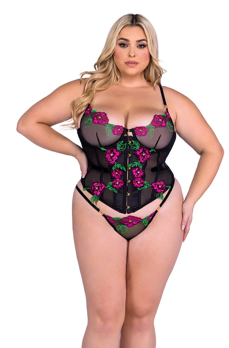 Peony Paradise 2 Piece Corset and Panty Set