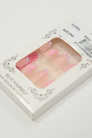 Pink Floral 24pcs Flower Patten Fake Nails
