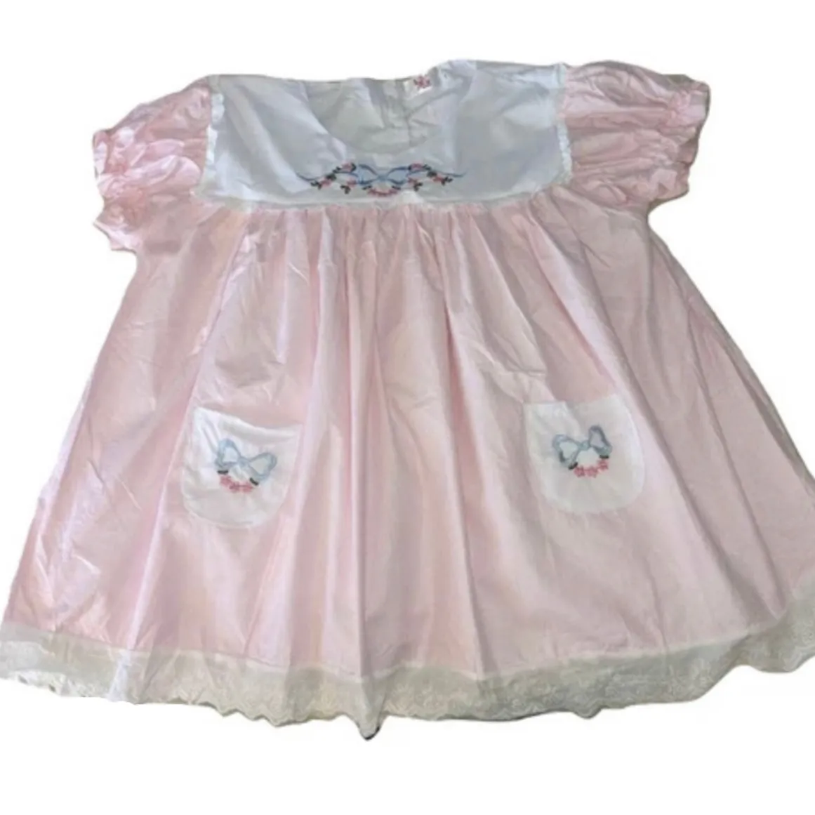 Pink Floral Embroidered Baby Doll Dress