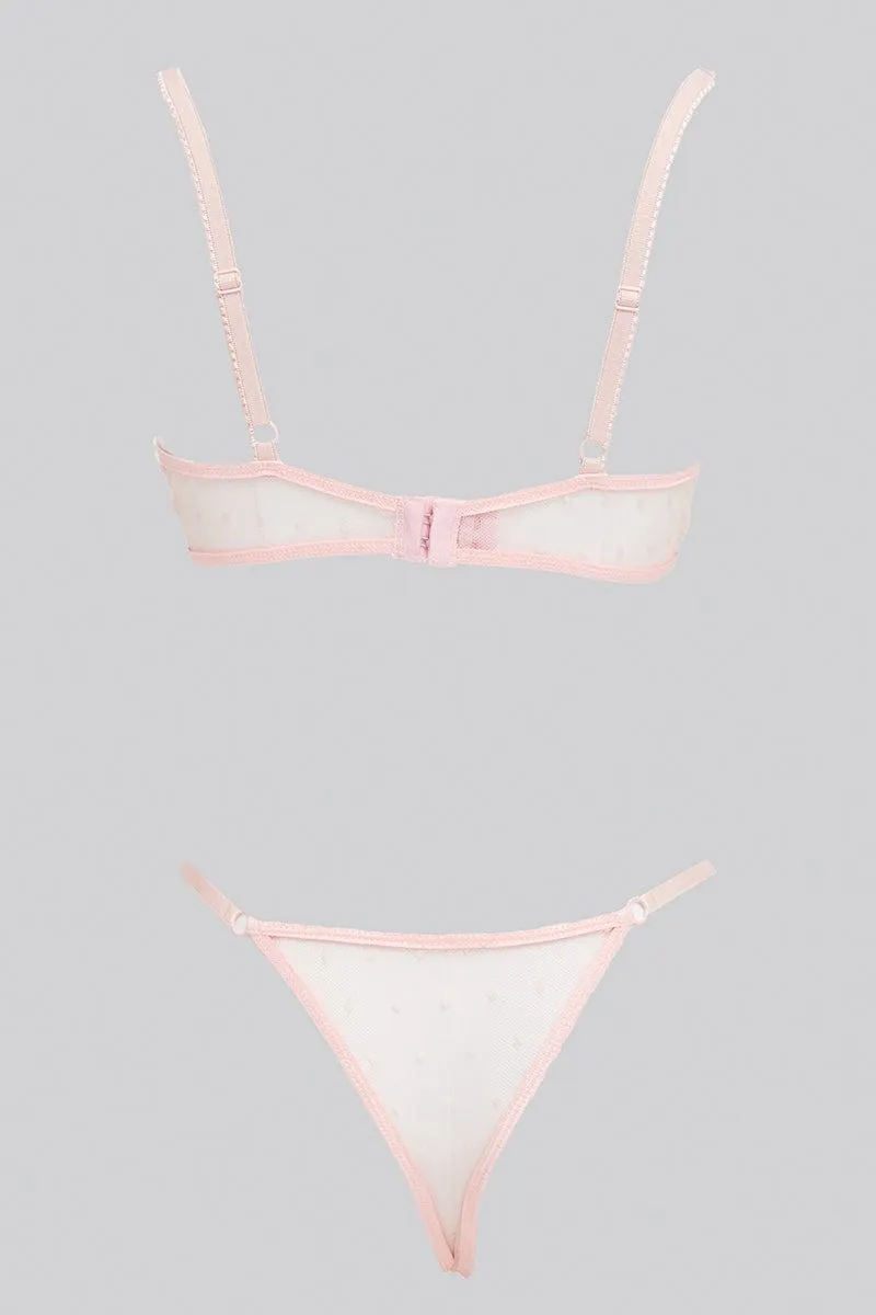 Pink Floral Embroidered Lingerie Set