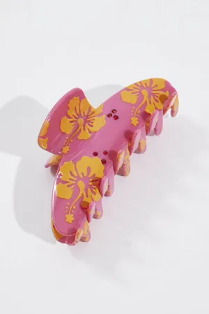 Pink Floral Print Claw Clip