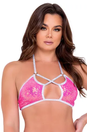 Pink Sequin Bikini Top