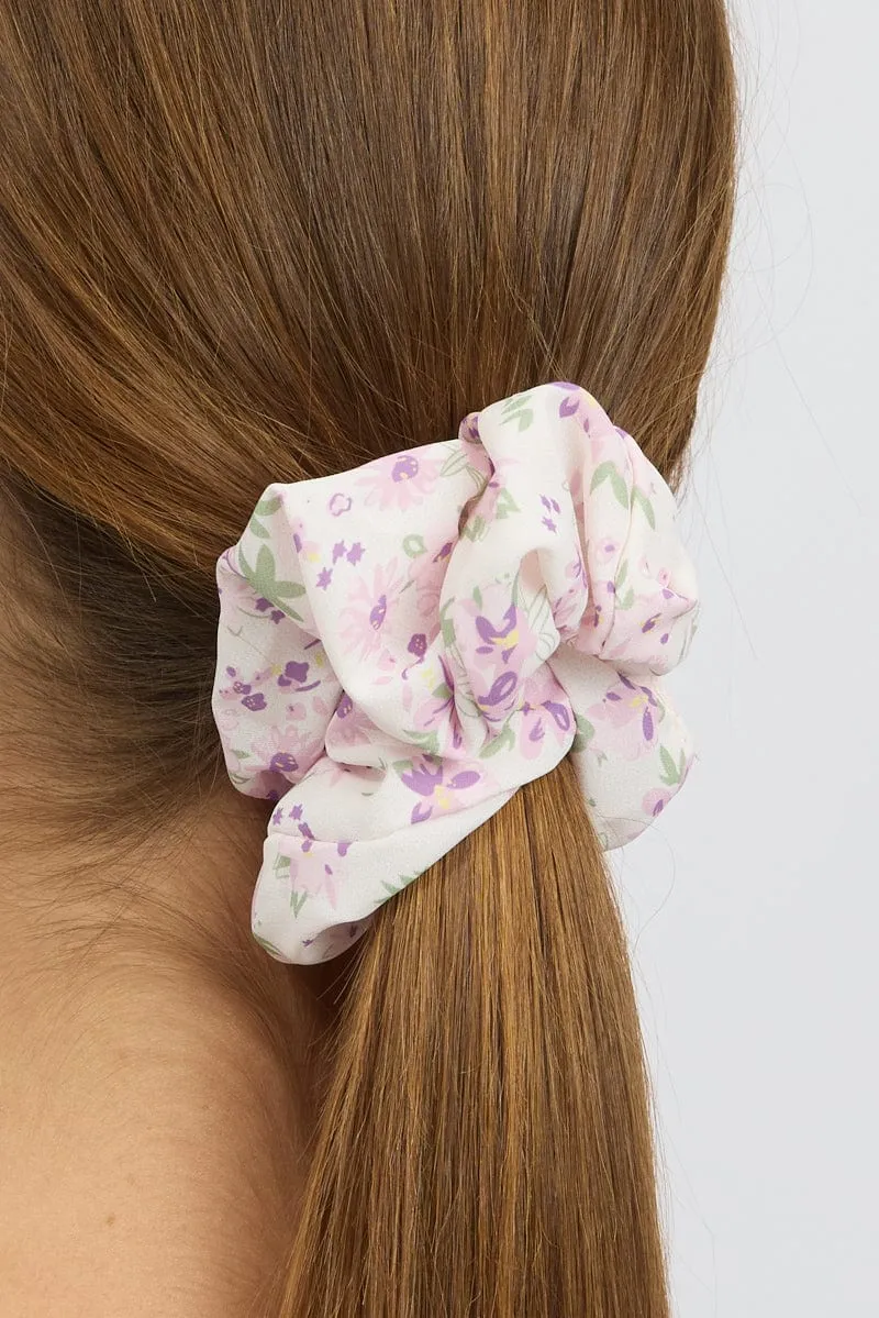 Purple Floral Scrunchie