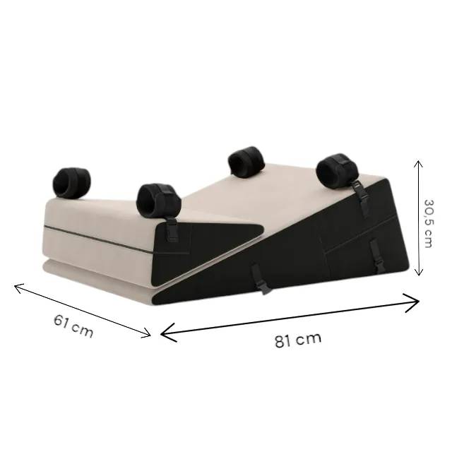 Rampă cu pernă de sex LIBERATOR Bondage Wedge/Ramp Combo. mobilier pentru jocuri erotice BDSM. cu cătușe detașabile. culoare crem