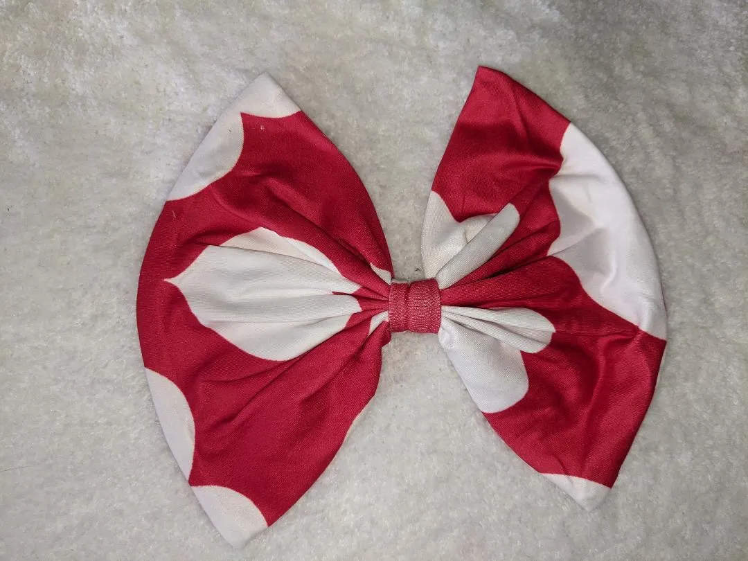 Red & White Hearts Fabric Hair Bow *