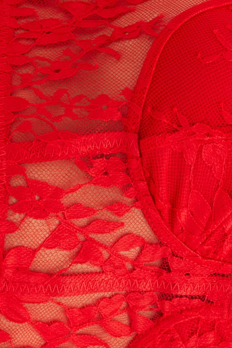 Red Floral Lace Corset Top