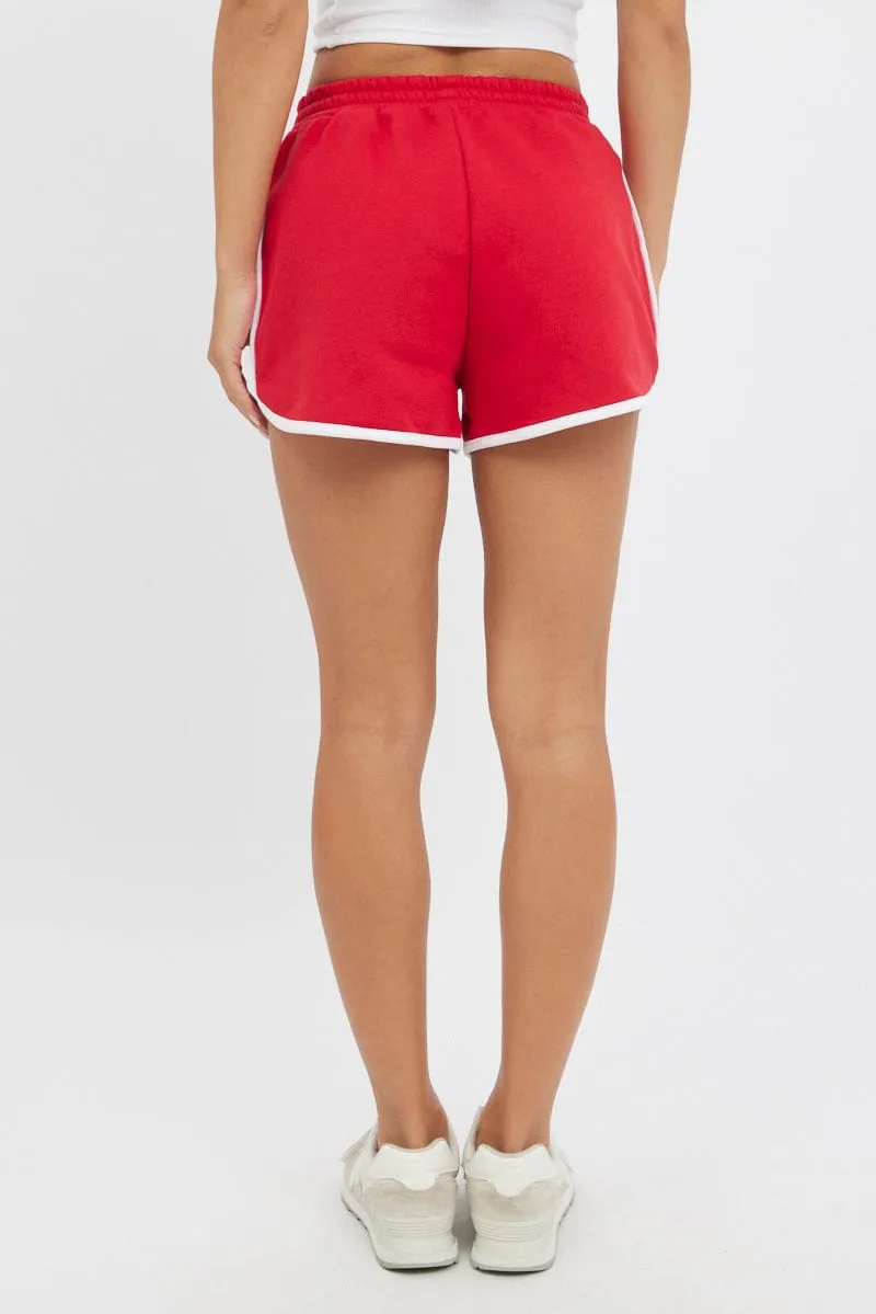 Red Track Shorts High Rise Elastic Waist