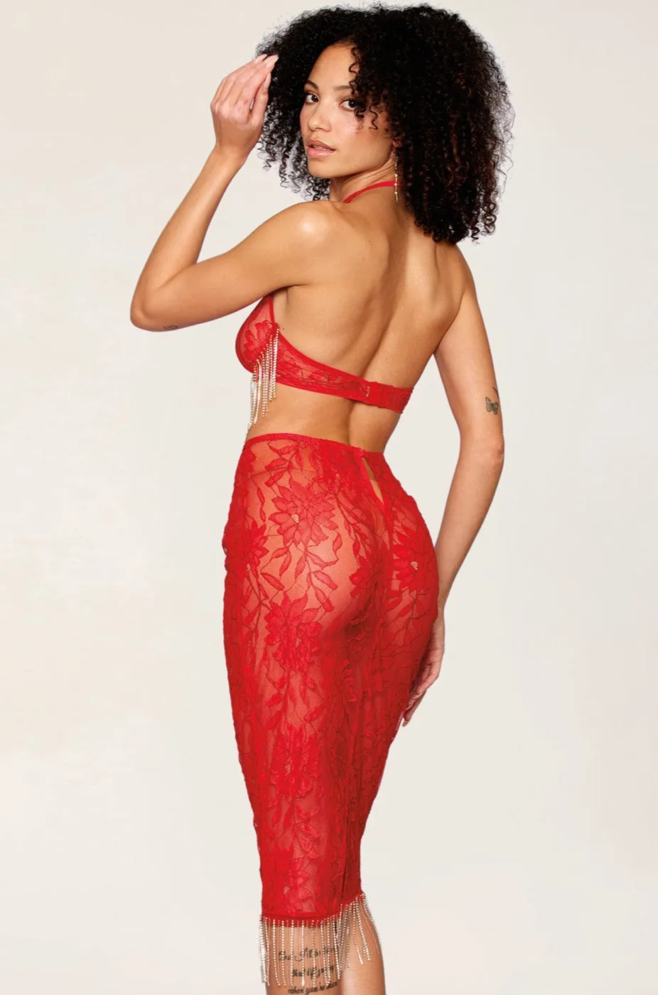 Rhinestone Fringe Top & Skirt