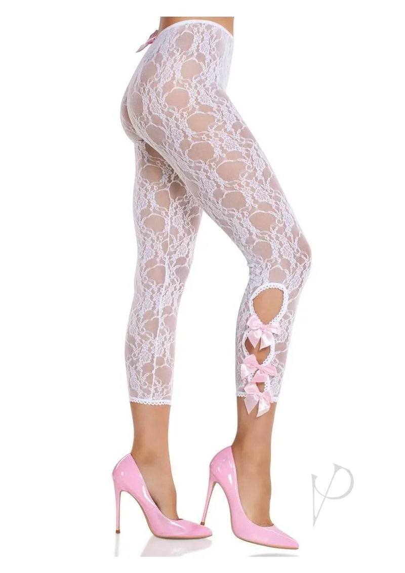 Scallop Trim Floral Footles Tight Wht Os