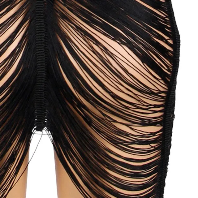 Set lenjerie sexy SUBBLIME Strappy Dress. Rochie cu franjuri   Chilot tanga. culoare negru. mărime S/M (model 954222)