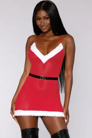 Sheer Mesh Santa Halter Chemise