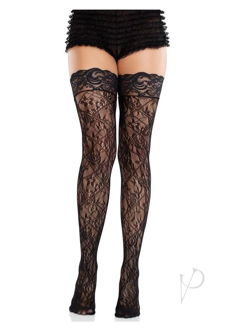 Stay Up Lace Top Floral Thigh Blk  os