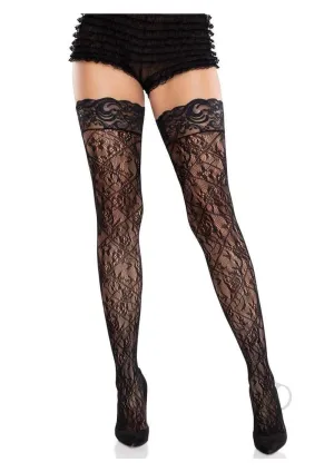 Stay Up Lace Top Floral Thigh Blk  os