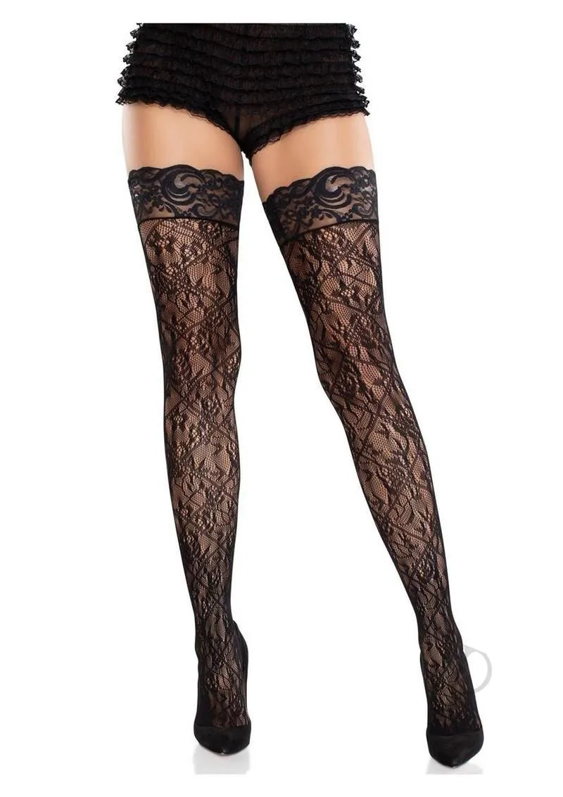 Stay Up Lace Top Floral Thigh Blk  os