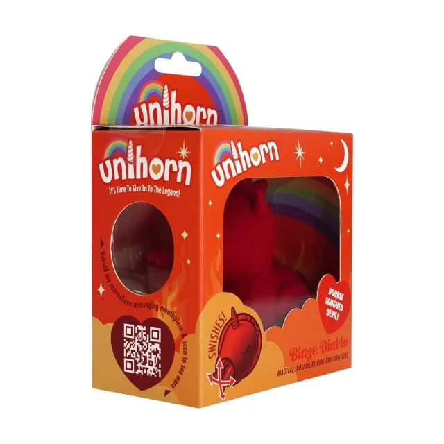 Stimulator clitoris UNIHORN Blaze Diablo. în formă de unicorn cu coarne de diavol. 10 funcții de vibrație. 10 funcții de mișcare. roșu