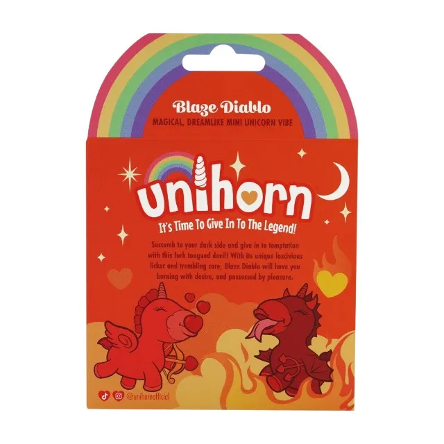 Stimulator clitoris UNIHORN Blaze Diablo. în formă de unicorn cu coarne de diavol. 10 funcții de vibrație. 10 funcții de mișcare. roșu