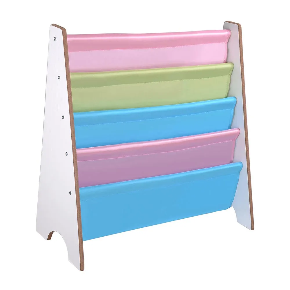 TheLAShop Kids Wood 5-Pocket Sling Bookshelf Book Display Rack Color Opt