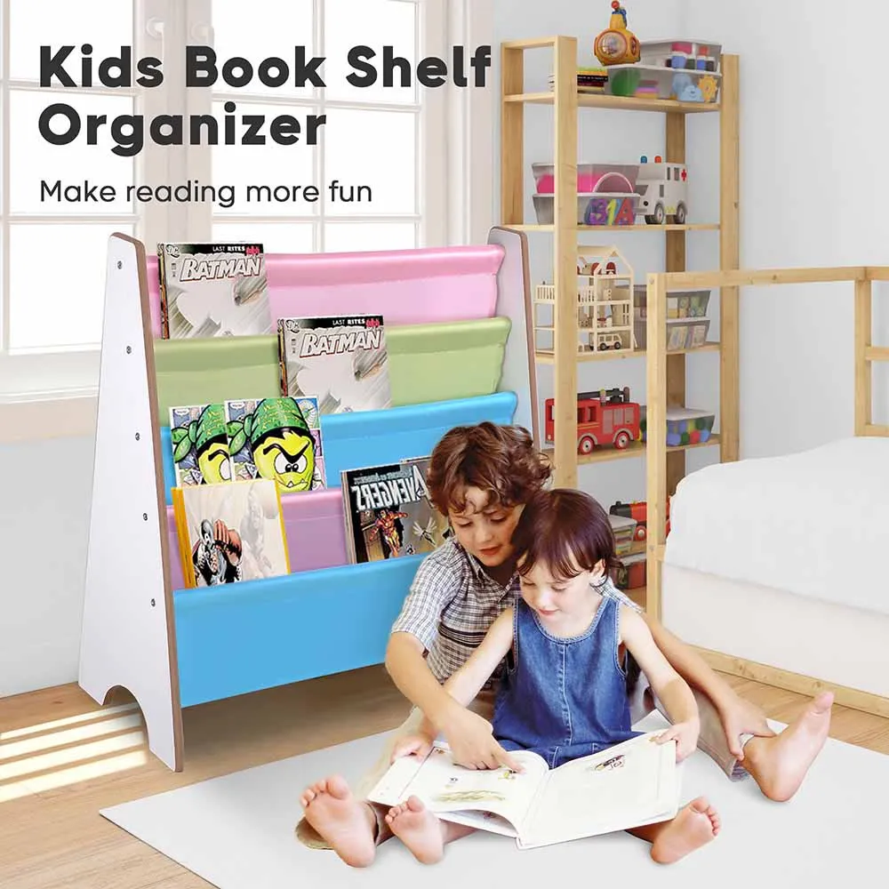 TheLAShop Kids Wood 5-Pocket Sling Bookshelf Book Display Rack Color Opt