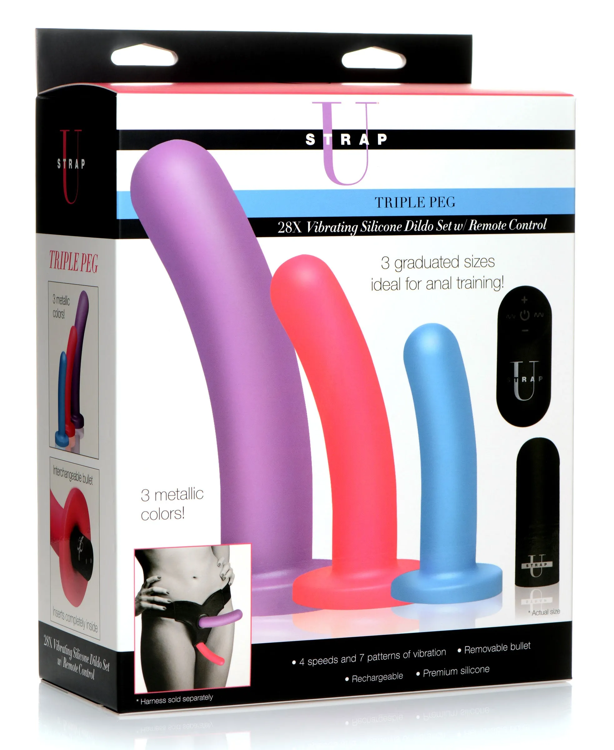 Triple Peg Vibrating Dildo Set With Remote Control
