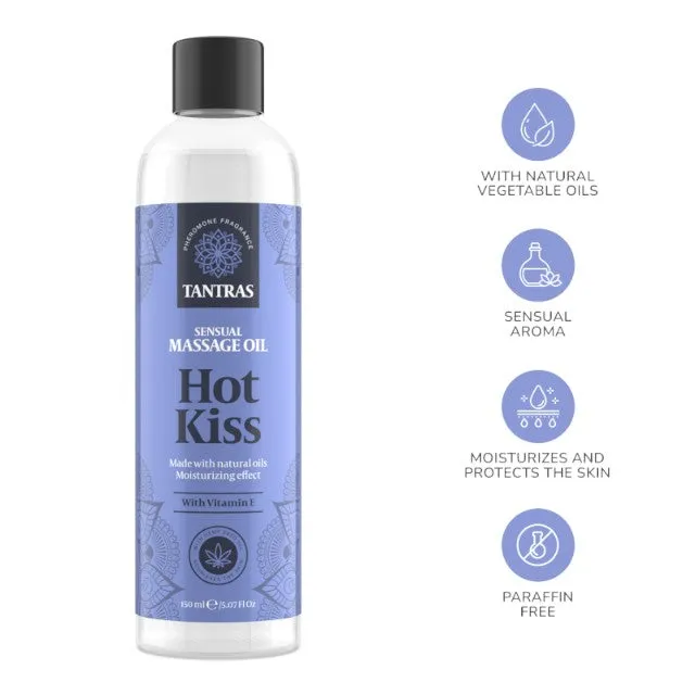 Ulei de masaj TANTRAS Hot Kiss. cu vitamina E și uleiuri naturale. aromă de lămâie. pin și trandafir. 150 ml (albastru)