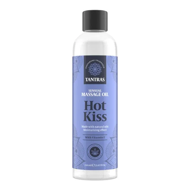 Ulei de masaj TANTRAS Hot Kiss. cu vitamina E și uleiuri naturale. aromă de lămâie. pin și trandafir. 150 ml (albastru)