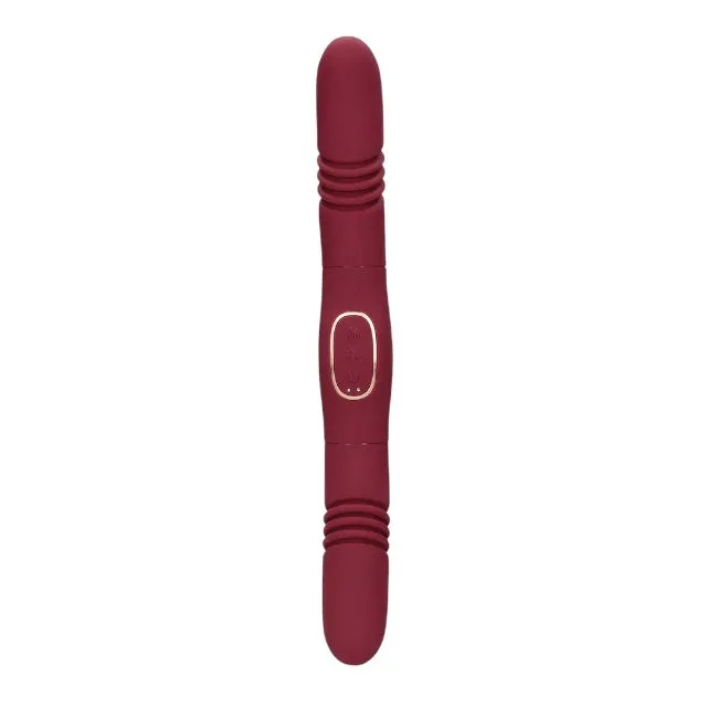 Vibrator dublu LOVELINE Double-Sided Thrusting Vibrator. cu funcție de penetrare automată. 30 funcții de vibrație. 33 cm. roșu