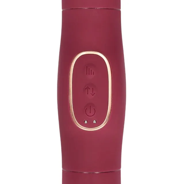 Vibrator dublu LOVELINE Double-Sided Thrusting Vibrator. cu funcție de penetrare automată. 30 funcții de vibrație. 33 cm. roșu