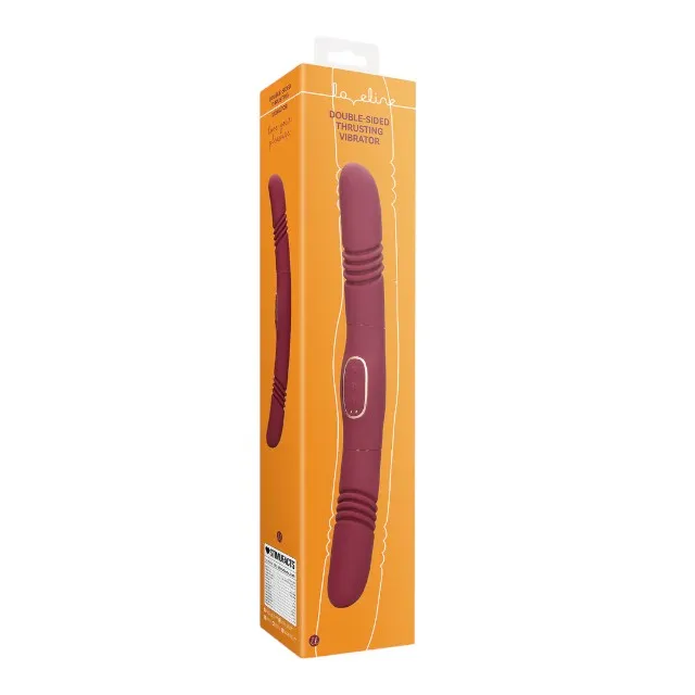 Vibrator dublu LOVELINE Double-Sided Thrusting Vibrator. cu funcție de penetrare automată. 30 funcții de vibrație. 33 cm. roșu