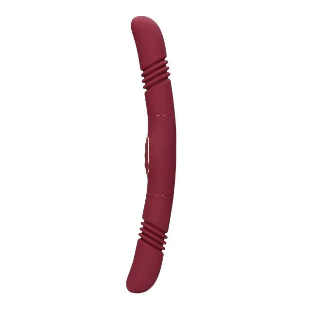Vibrator dublu LOVELINE Double-Sided Thrusting Vibrator. cu funcție de penetrare automată. 30 funcții de vibrație. 33 cm. roșu