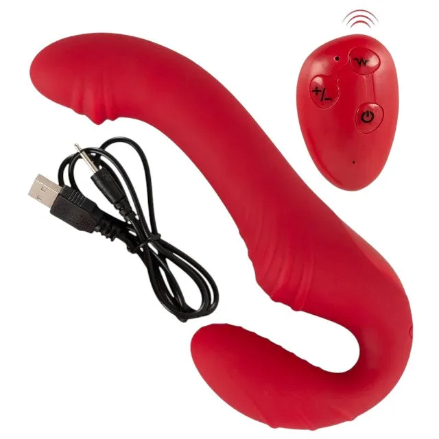 Vibrator dublu YOU2TOYS Strapless Strap-On 3. strap-on fără ham. control prin telecomandă. 9 funcții de vibrație. 19.1 cm. roșu
