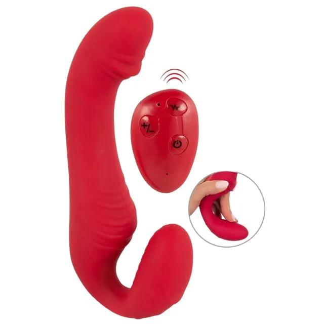 Vibrator dublu YOU2TOYS Strapless Strap-On 3. strap-on fără ham. control prin telecomandă. 9 funcții de vibrație. 19.1 cm. roșu