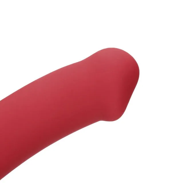 Vibrator LOVELINE Non-Phallic Vibrating Dildo Large. cu ventuză. compatibil cu ham strap-on. 10 funcții de vibrație. 19.8 cm. roșu