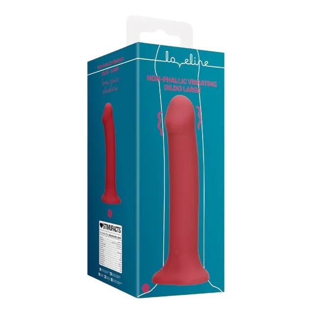 Vibrator LOVELINE Non-Phallic Vibrating Dildo Large. cu ventuză. compatibil cu ham strap-on. 10 funcții de vibrație. 19.8 cm. roșu