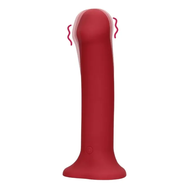 Vibrator LOVELINE Non-Phallic Vibrating Dildo Large. cu ventuză. compatibil cu ham strap-on. 10 funcții de vibrație. 19.8 cm. roșu