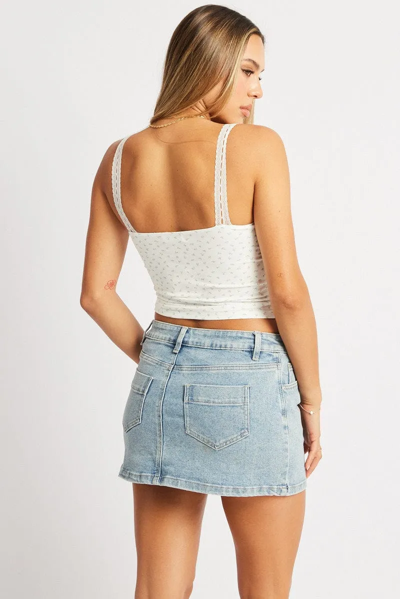 White Floral Singlet V neck Lace trim
